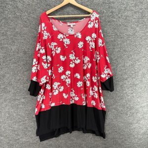 Woman Within Dress Women 5X Plus Red Floral Shift Short Long Sleeve Casual
